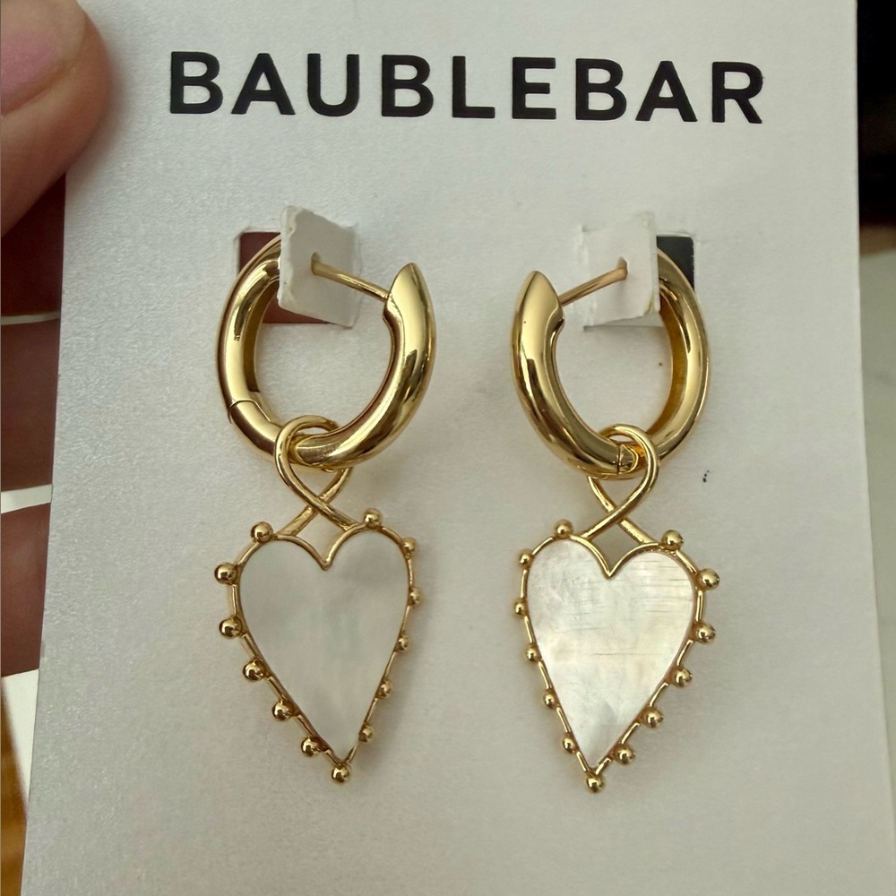 NWT BaubleBar Gold and White Heart Earrings